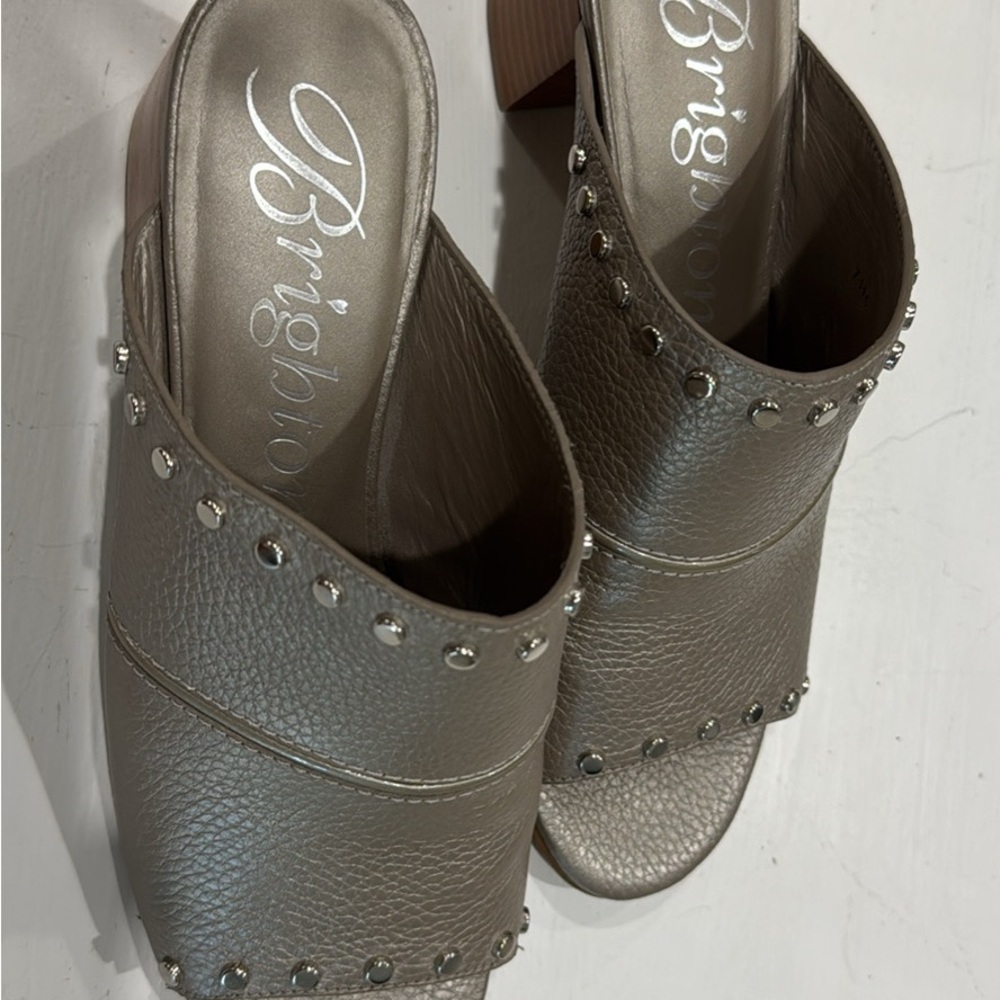 Brighton Leather Open Toe Mules with Silver Studs